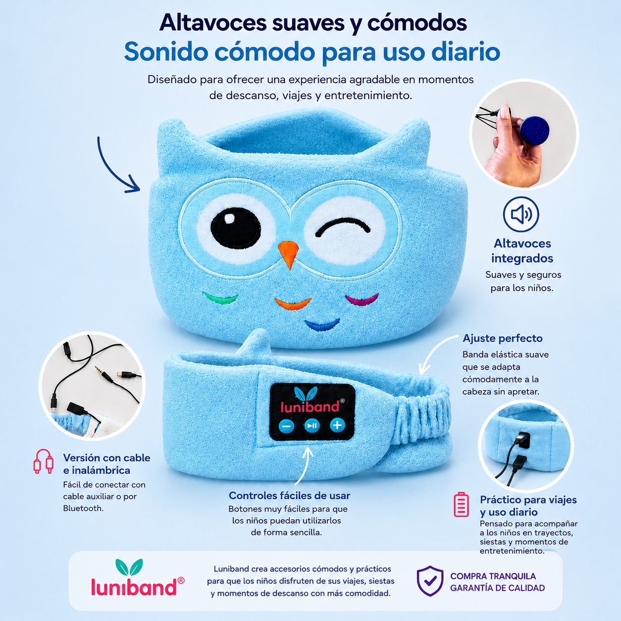 Luniband® | Banda con Auriculares Suaves para Niños