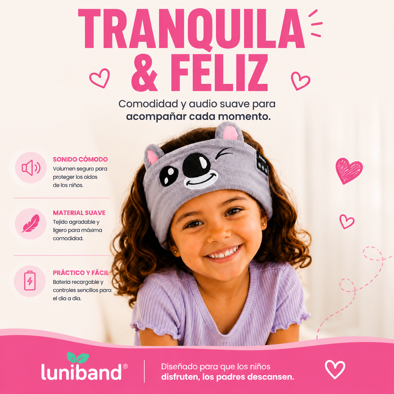Luniband® | Banda con Auriculares Suaves para Niños
